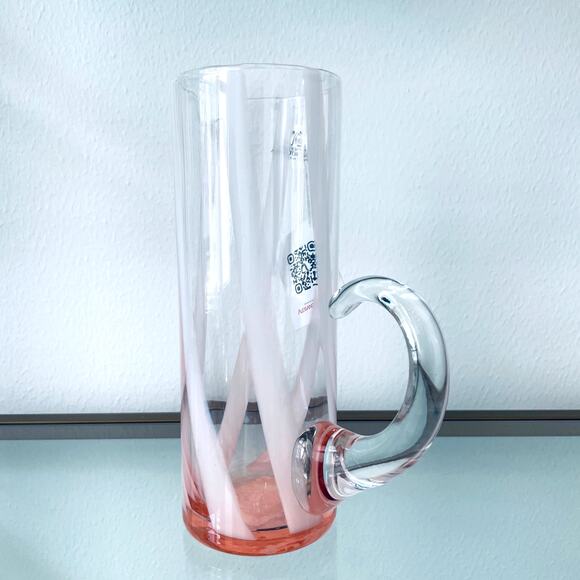 Di Murano ALESSANDRO COPPOLA Glass Pitcher 34oz Pink & White Stripe Italy NEW - Picture 3 of 14